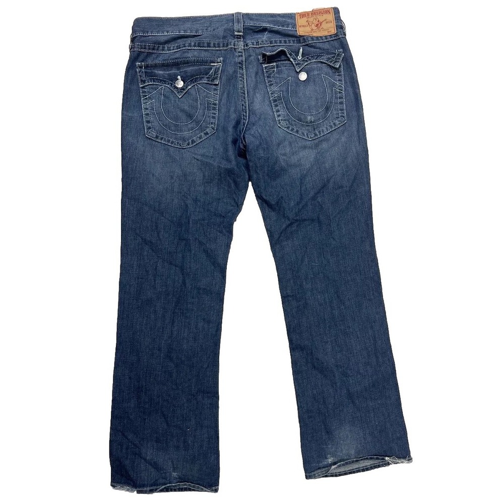 True Religion Jeans 38 X 32.5 Blue Denim Ricky Relaxed Straight Thick Stitch‎